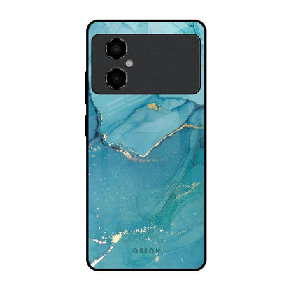 Blue Golden Glitter Poco M4 5G Glass Back Cover Online