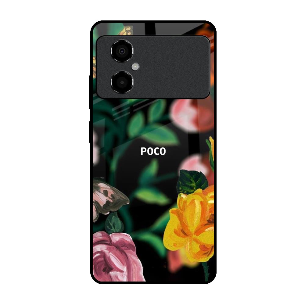 Flowers & Butterfly Poco M4 5G Glass Back Cover Online
