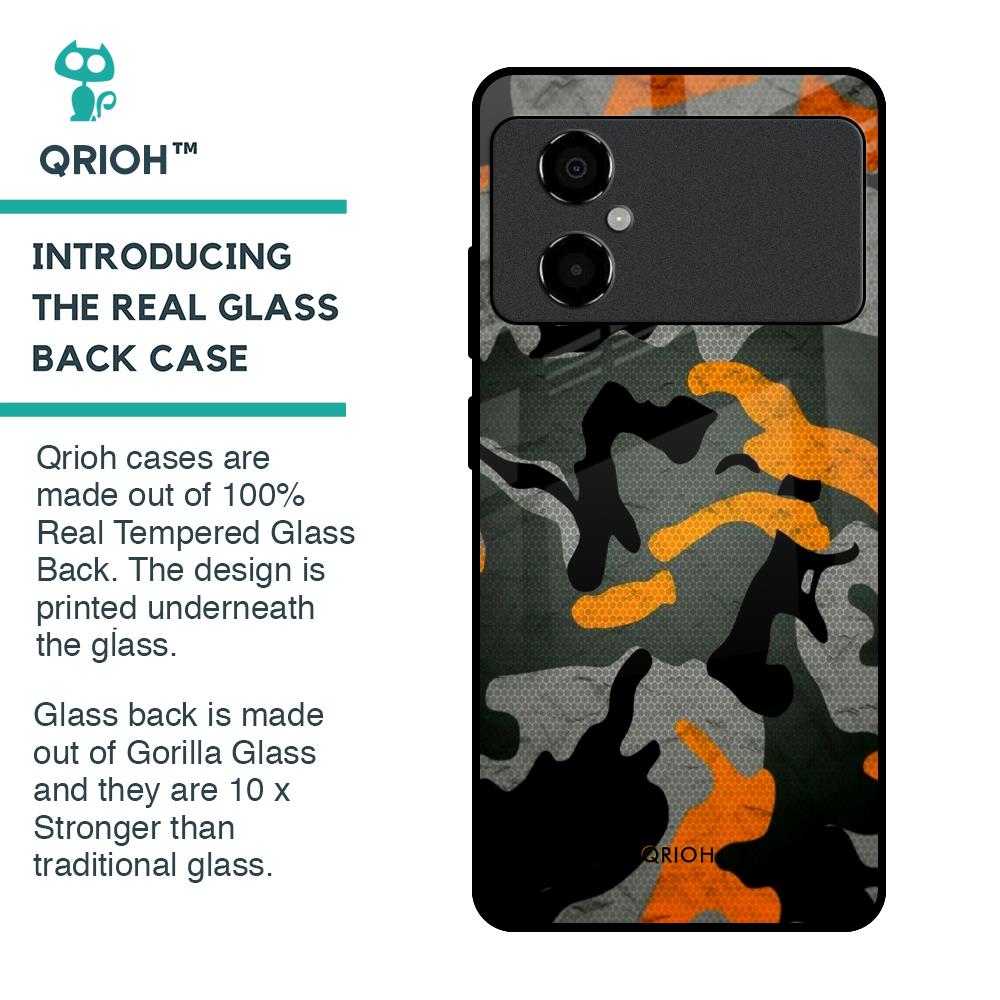 Camouflage Orange Glass Case For Poco M4 5G