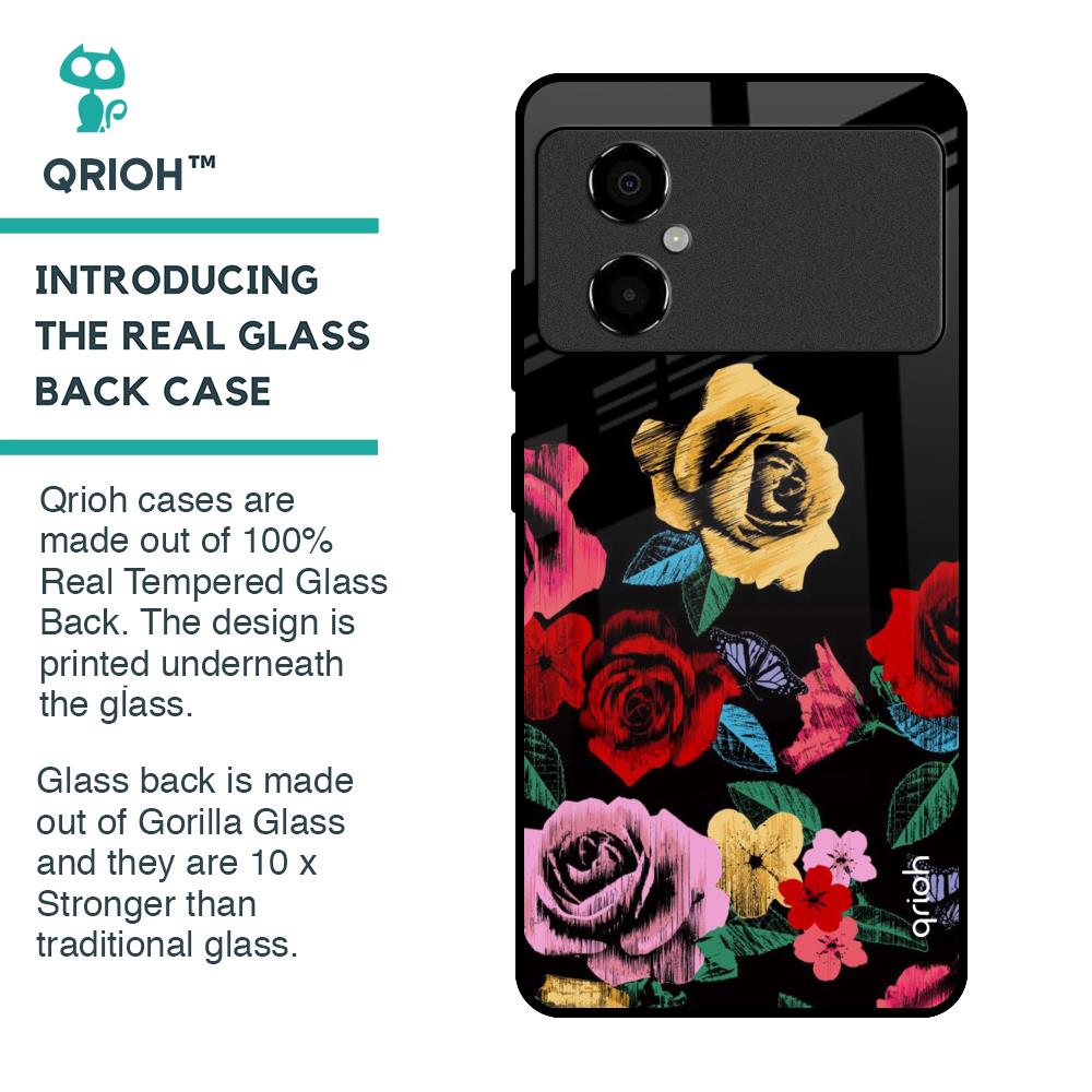 Floral Decorative Glass Case For Poco M4 5G