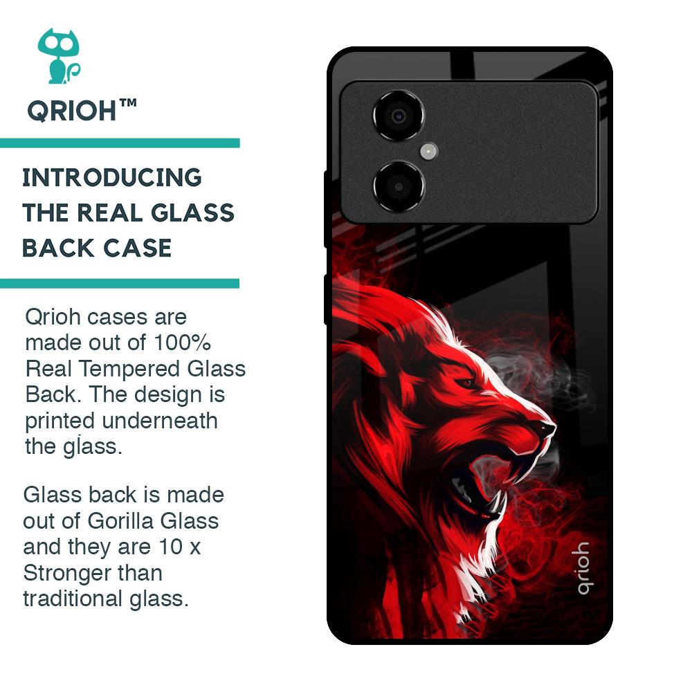 Red Angry Lion Glass Case for Poco M4 5G