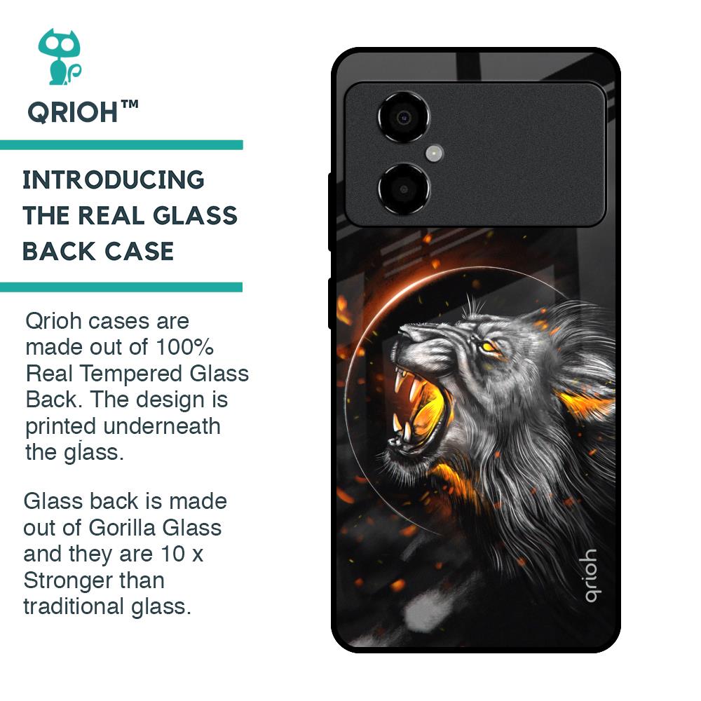 Aggressive Lion Glass Case for Poco M4 5G