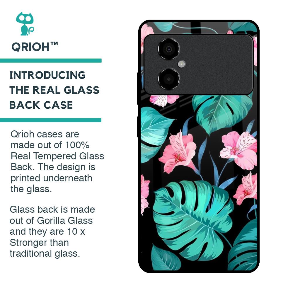 Tropical Leaves & Pink Flowers Glass Case for Poco M4 5G