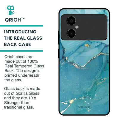 Blue Golden Glitter Glass Case for Poco M4 5G