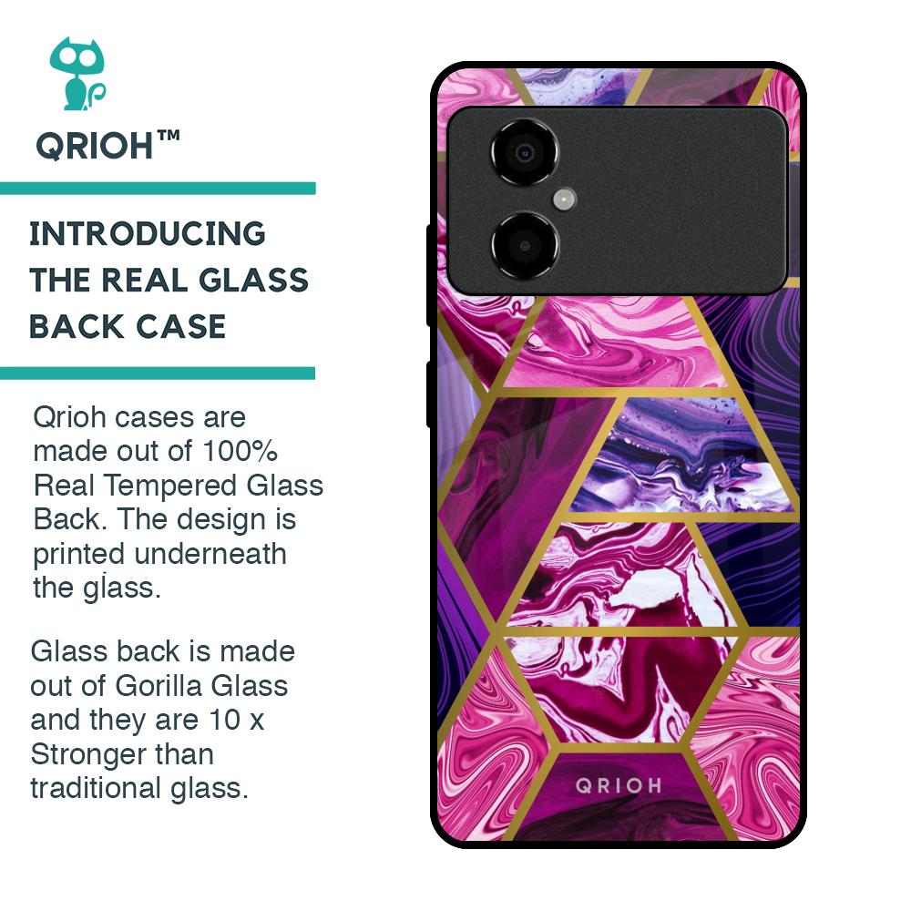 Electroplated Geometric Marble Glass Case for Poco M4 5G