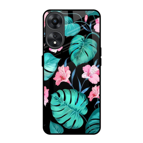 Tropical Leaves & Pink Flowers Oppo A78 5G Glass Back Cover Online