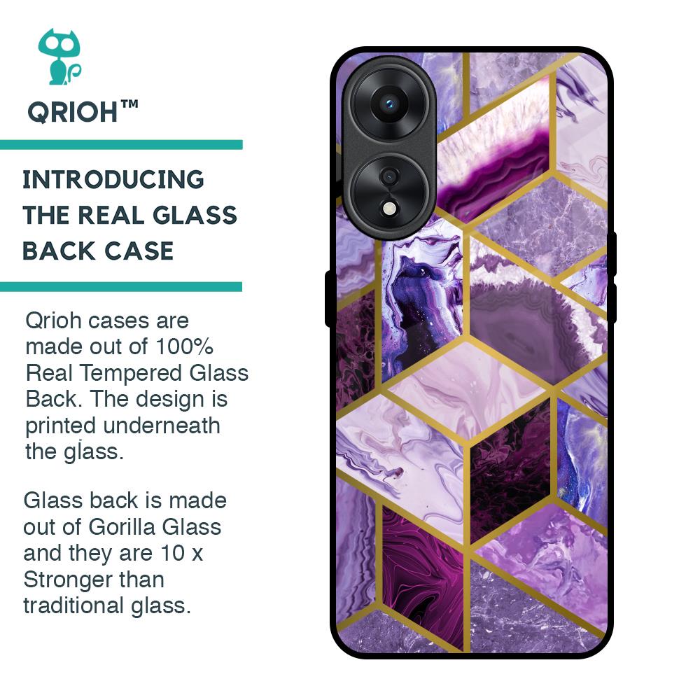 Purple Rhombus Marble Glass Case for Oppo A78 5G