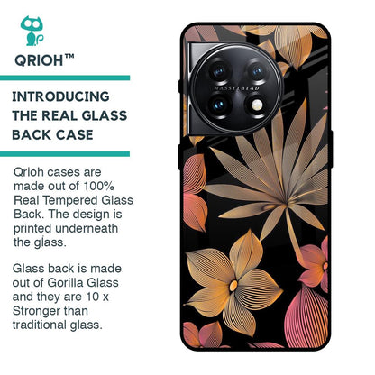 Lines Pattern Flowers Glass Case for OnePlus 11 5G