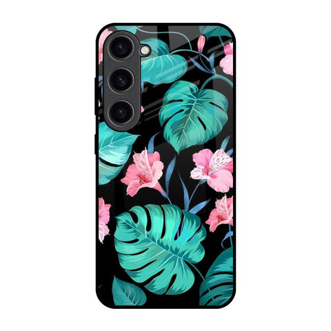 Tropical Leaves & Pink Flowers Samsung Galaxy S23 5G Glass Back Cover Online