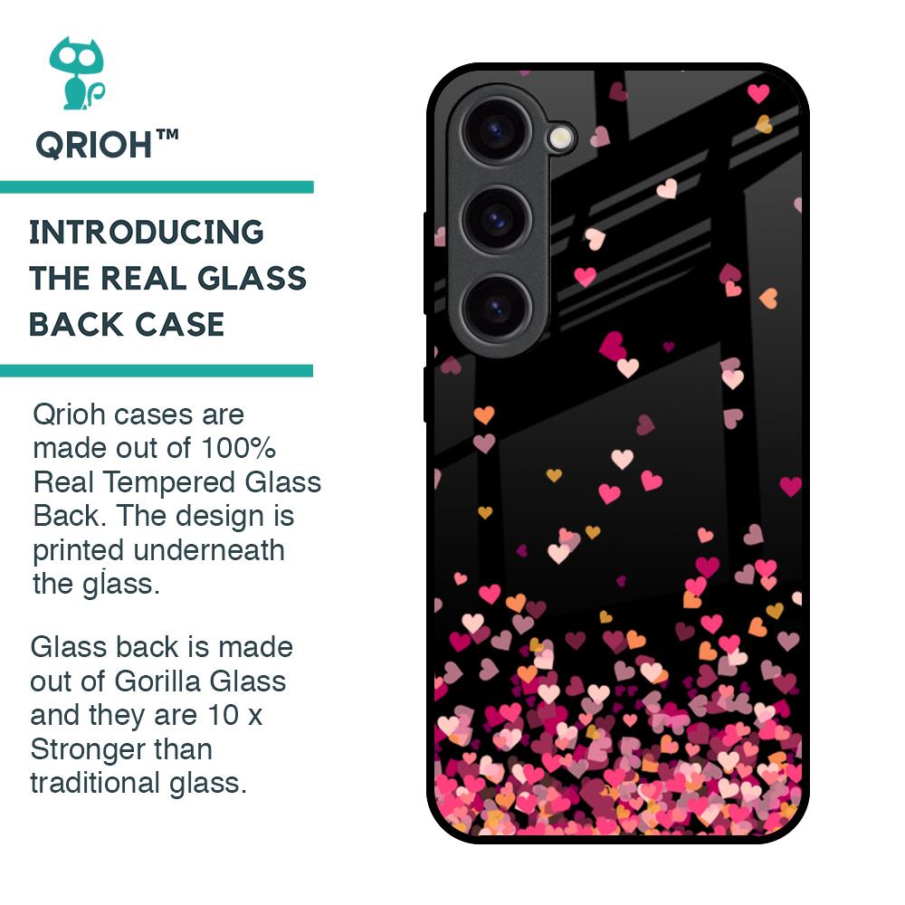 Heart Rain Fall Glass Case For Samsung Galaxy S23 5G