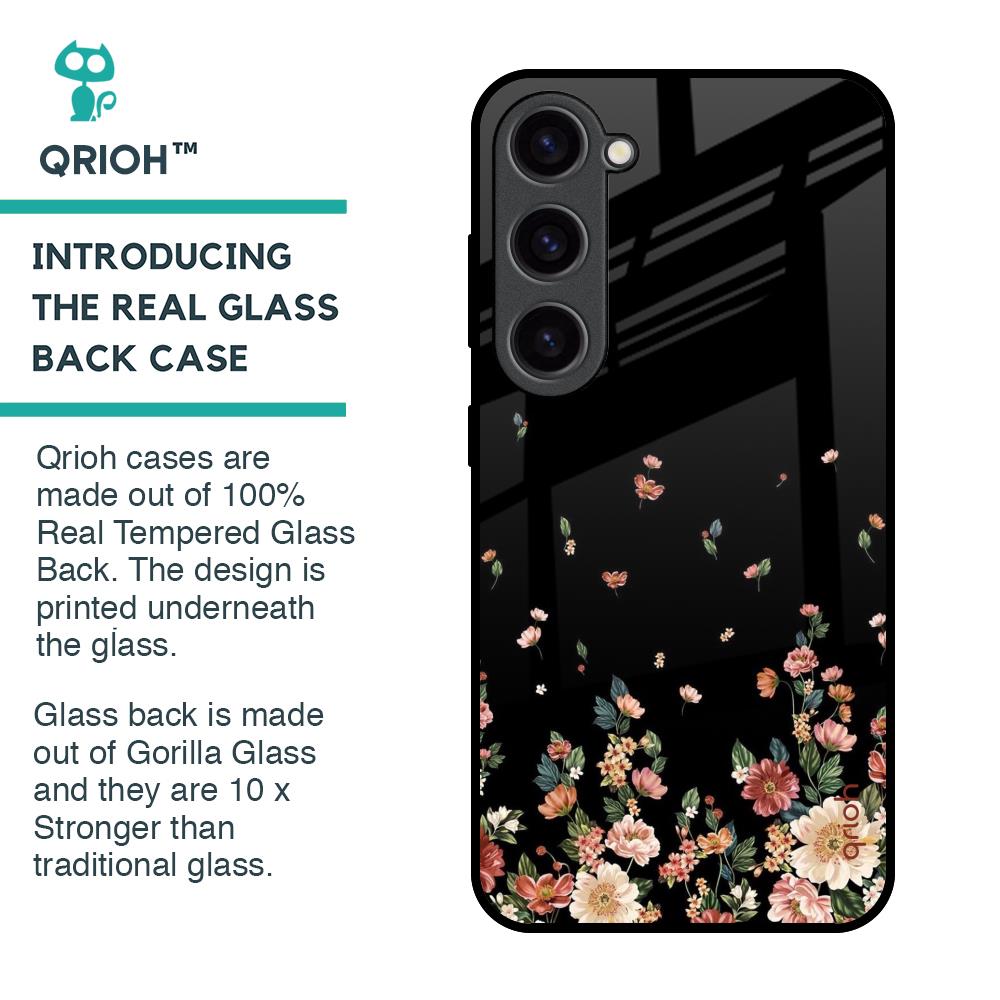 Floating Floral Print Glass Case for Samsung Galaxy S23 5G
