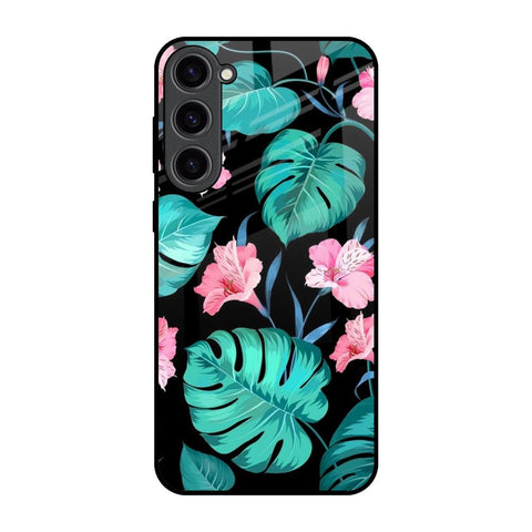 Tropical Leaves & Pink Flowers Samsung Galaxy S23 Plus 5G Glass Back Cover Online