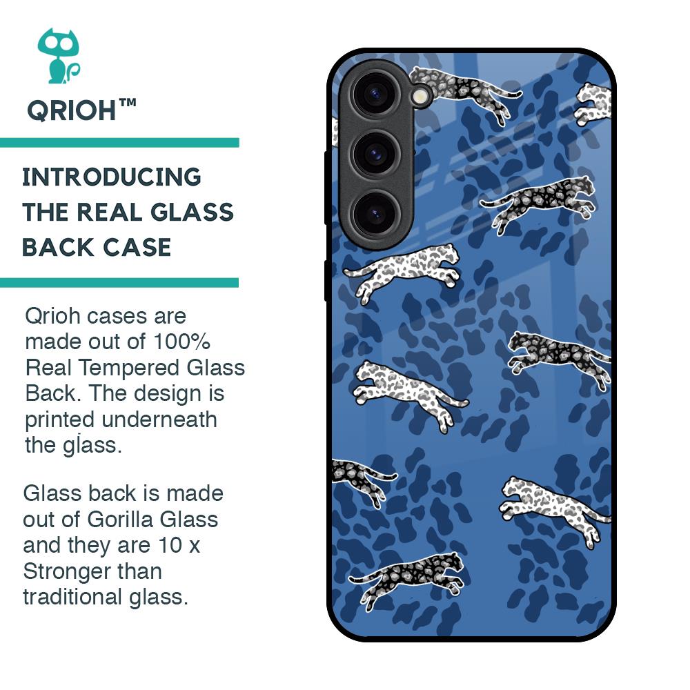 Blue Cheetah Glass Case for Samsung Galaxy S23 Plus 5G