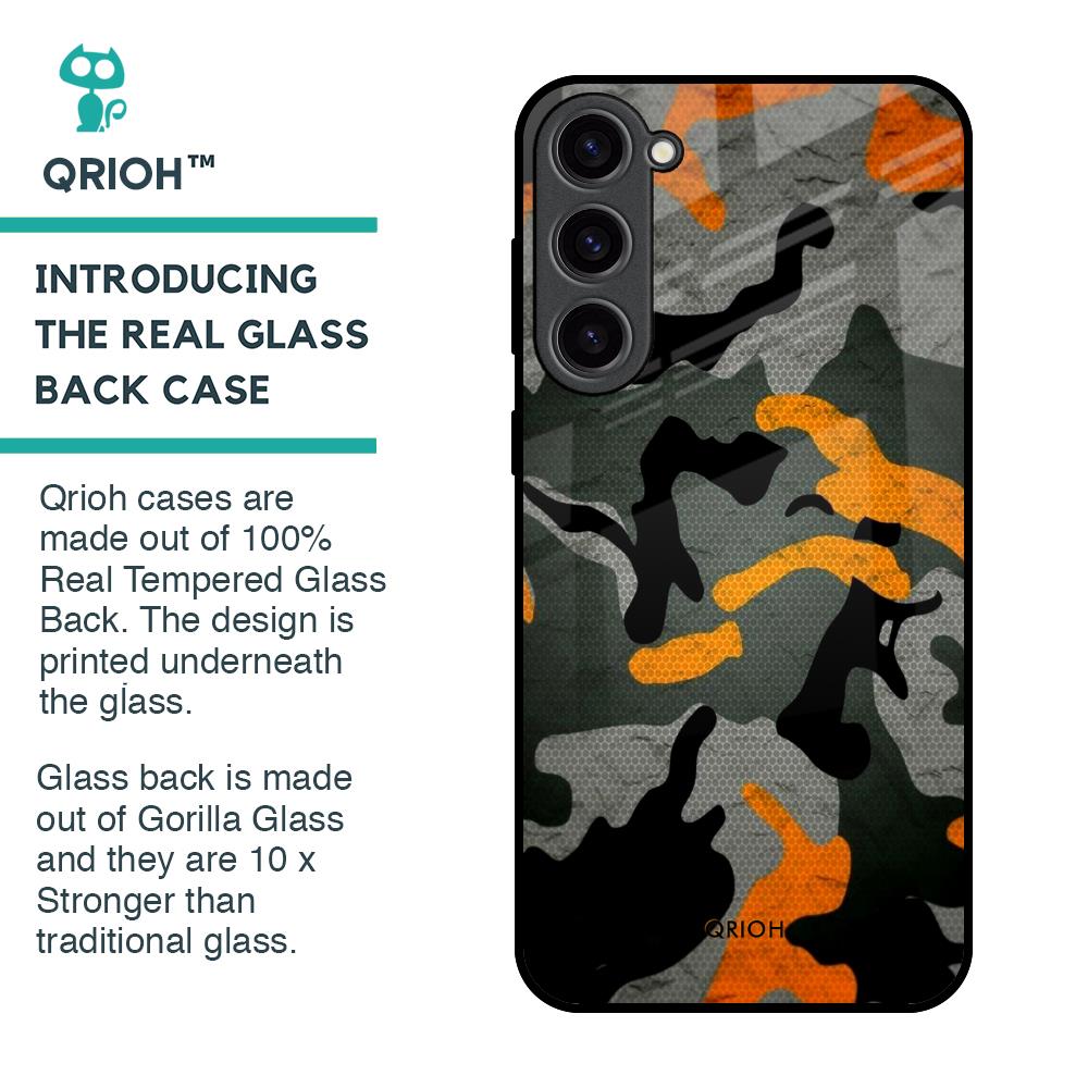 Camouflage Orange Glass Case For Samsung Galaxy S23 Plus 5G
