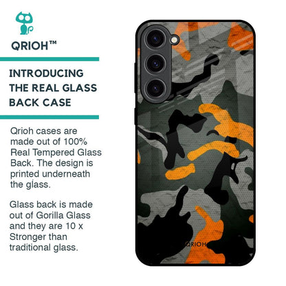 Camouflage Orange Glass Case For Samsung Galaxy S23 Plus 5G