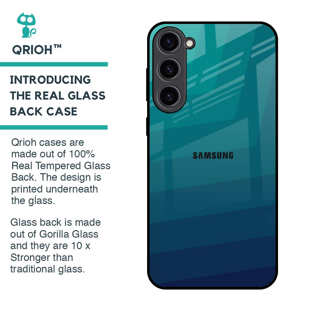 Green Triangle Pattern Glass Case for Samsung Galaxy S23 Plus 5G