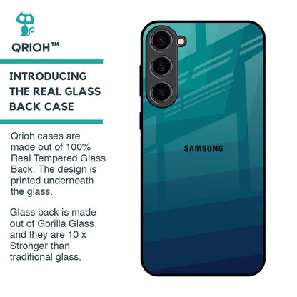 Green Triangle Pattern Glass Case for Samsung Galaxy S23 Plus 5G