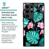 Tropical Leaves & Pink Flowers Glass Case for Samsung Galaxy S23 Ultra 5G
