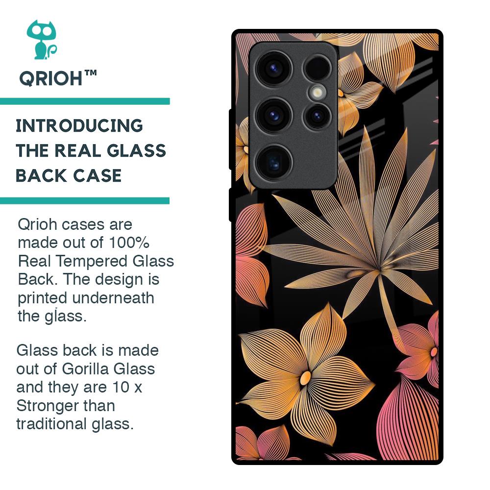 Lines Pattern Flowers Glass Case for Samsung Galaxy S23 Ultra 5G