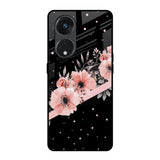 Floral Black Band Oppo Reno8T 5G Glass Back Cover Online