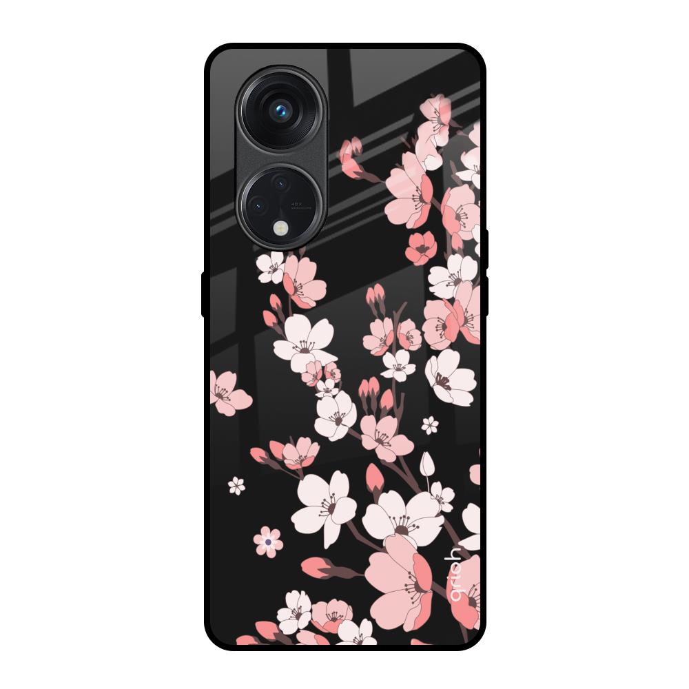 Black Cherry Blossom Oppo Reno8T 5G Glass Back Cover Online
