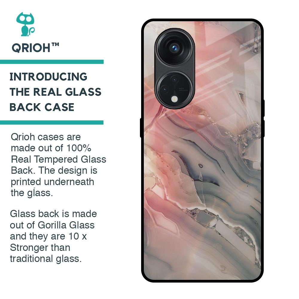 Pink And Grey Marble Glass Case For Oppo Reno8T 5G