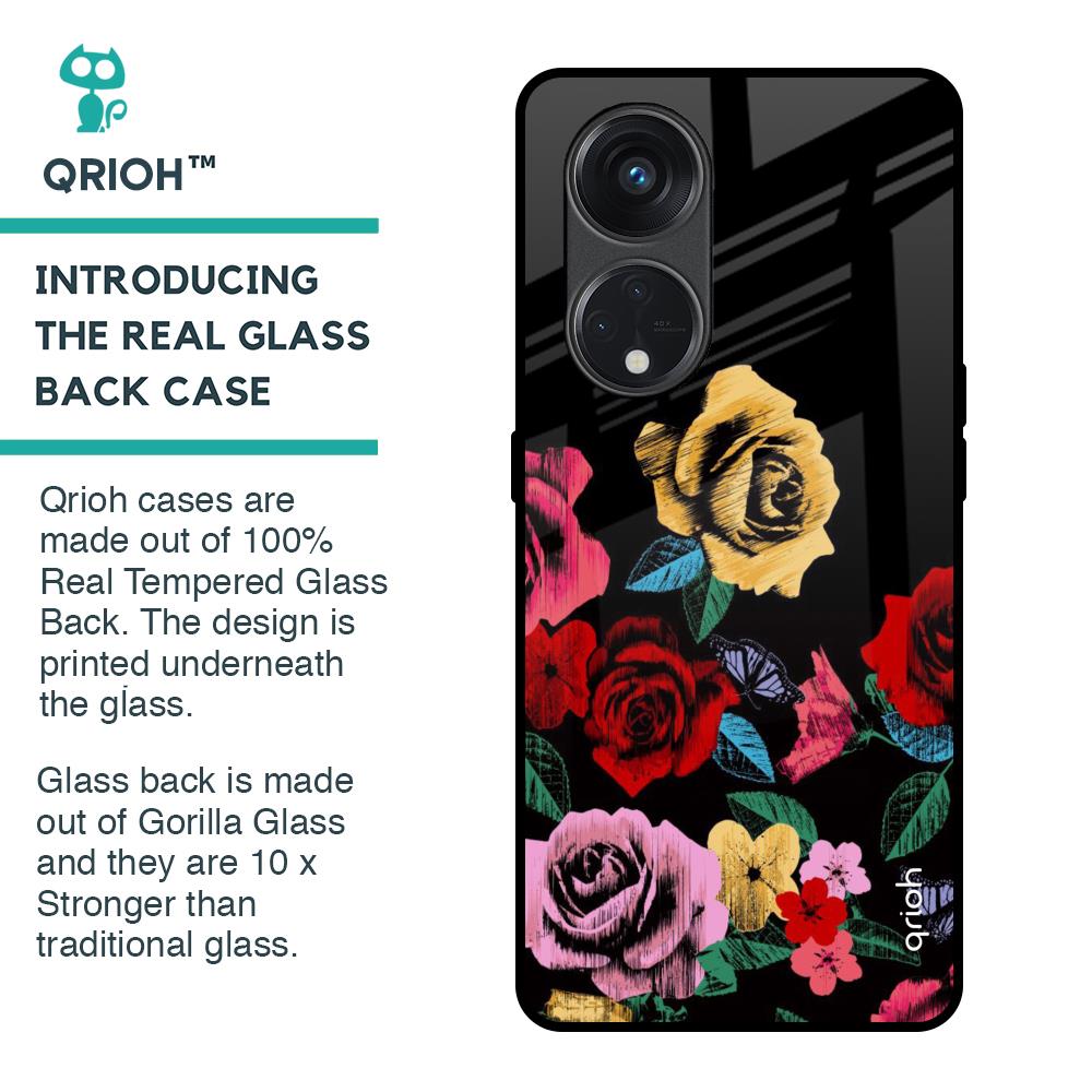Floral Decorative Glass Case For Oppo Reno8T 5G