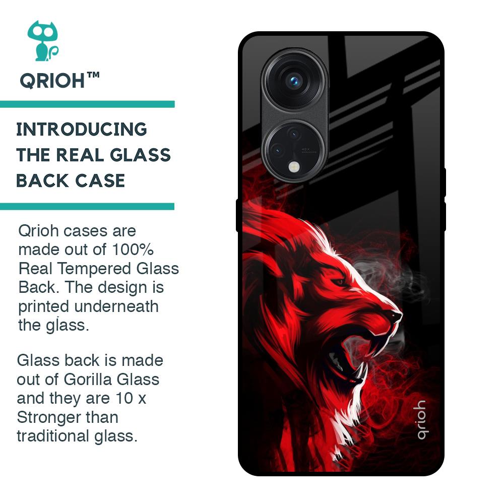 Red Angry Lion Glass Case for Oppo Reno8T 5G