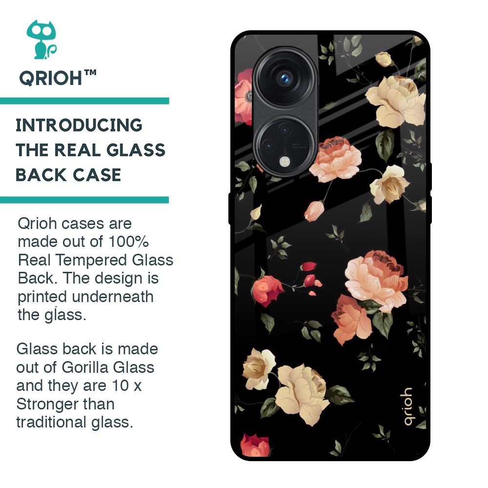 Black Spring Floral Glass Case for Oppo Reno8T 5G