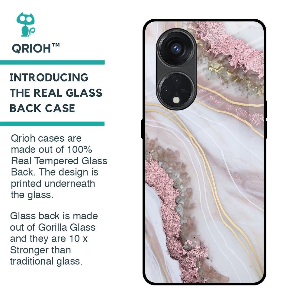 Pink & Gold Gllitter Marble Glass Case for Oppo Reno8T 5G
