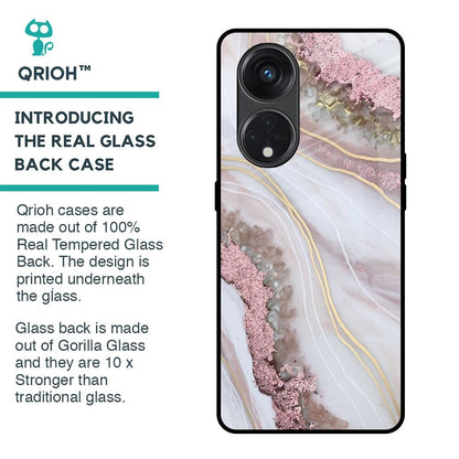 Pink & Gold Gllitter Marble Glass Case for Oppo Reno8T 5G