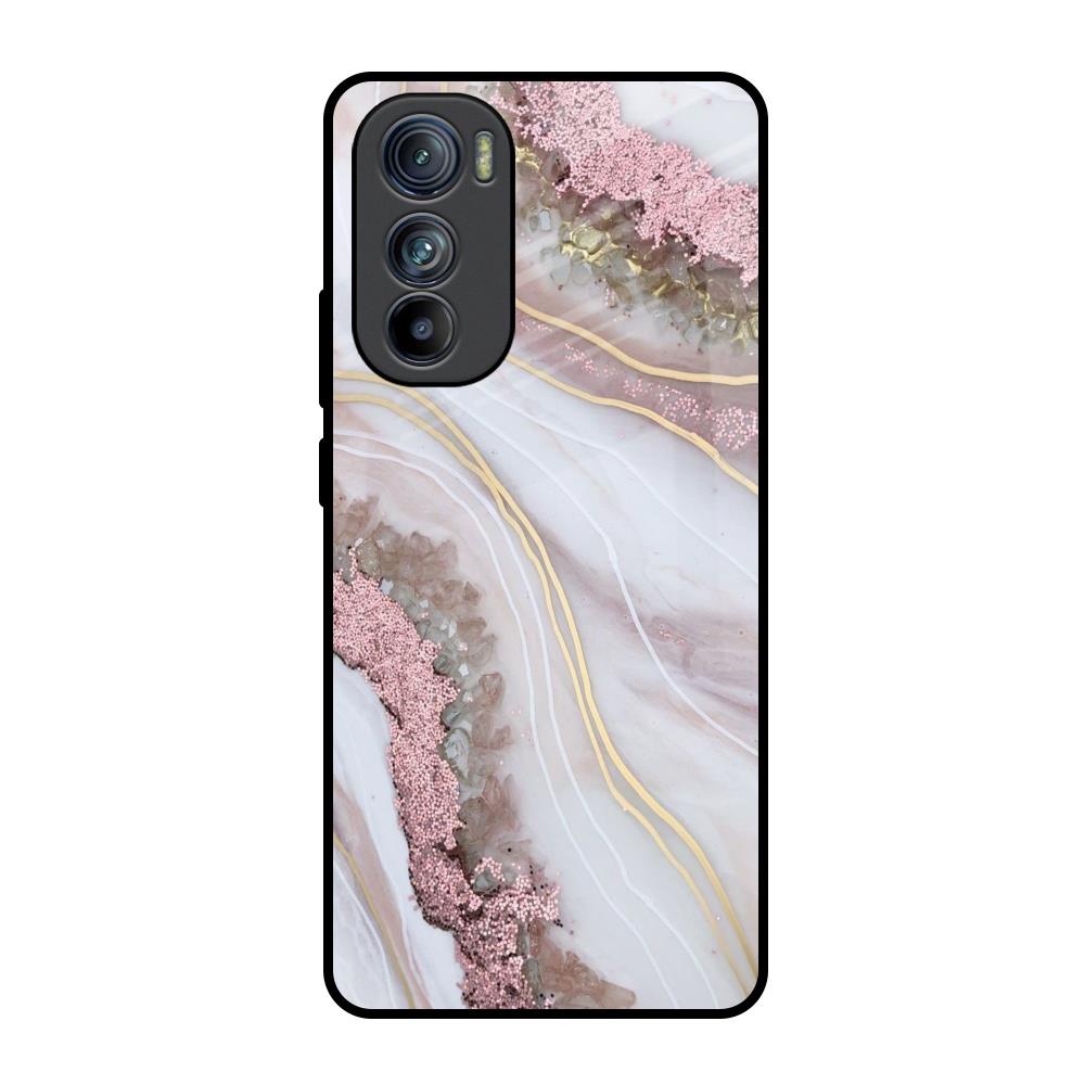 Pink & Gold Gllitter Marble Motorola Edge 30 Glass Back Cover Online