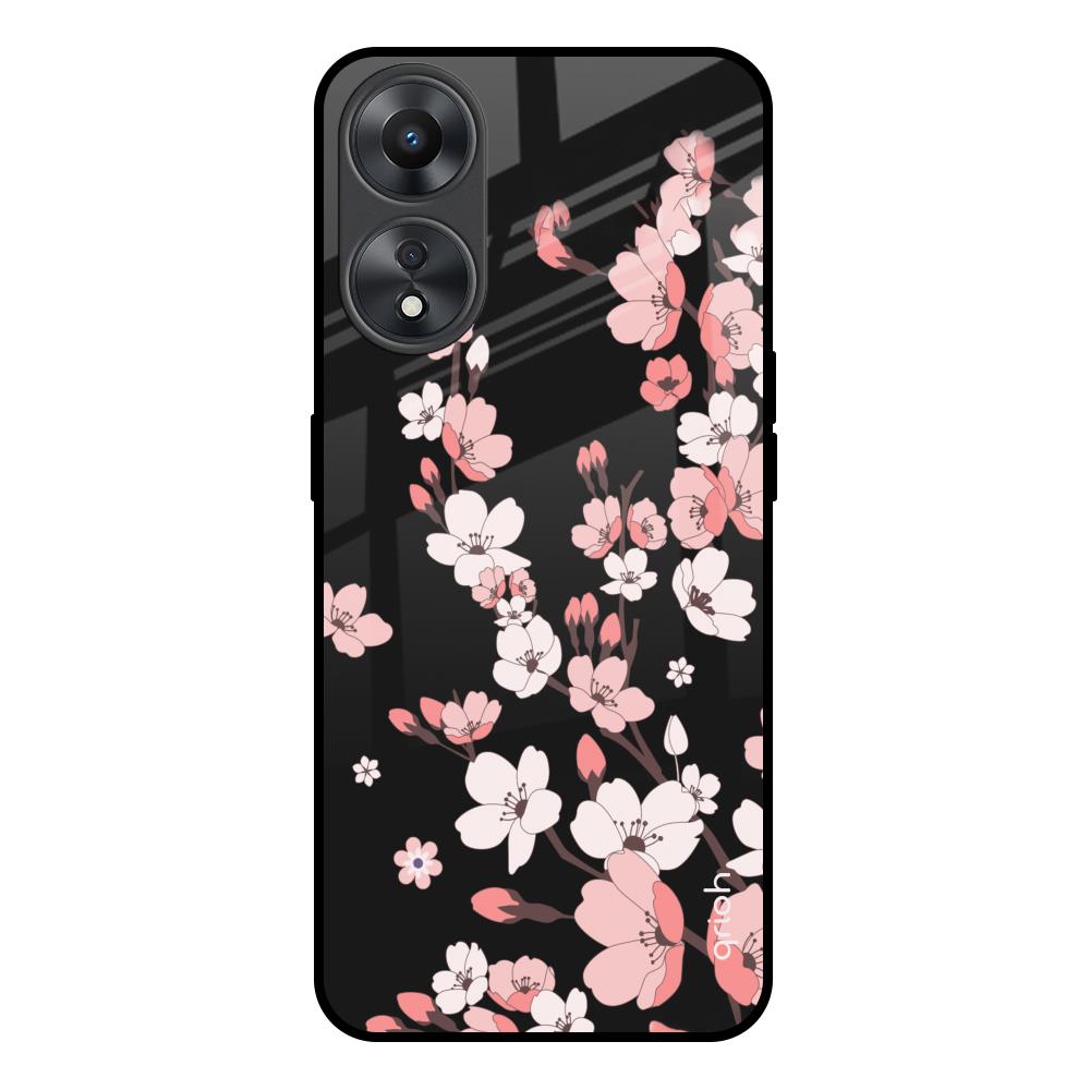 Black Cherry Blossom Oppo A58 5G Glass Back Cover Online