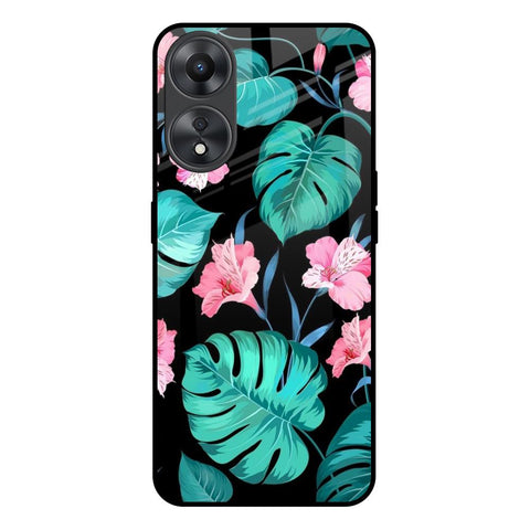 Tropical Leaves & Pink Flowers Oppo A58 5G Glass Back Cover Online