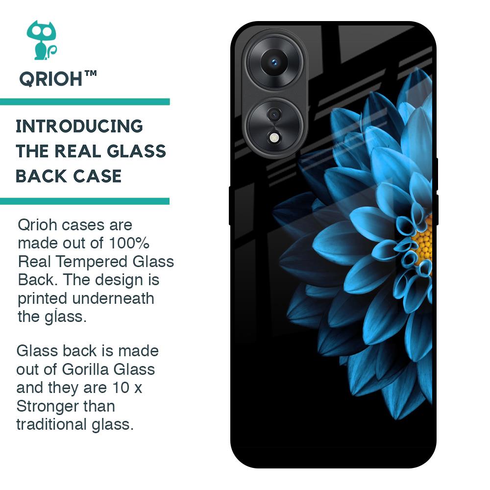 Half Blue Flower Glass Case for Oppo A58 5G