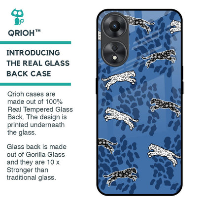 Blue Cheetah Glass Case for Oppo A58 5G