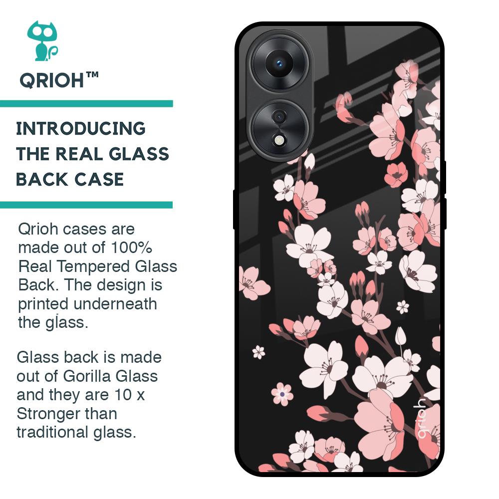Black Cherry Blossom Glass Case for Oppo A58 5G