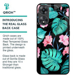 Tropical Leaves & Pink Flowers Glass Case for Oppo A58 5G