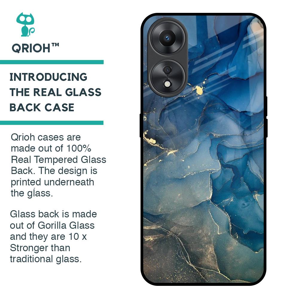 Blue Cool Marble Glass Case for Oppo A58 5G