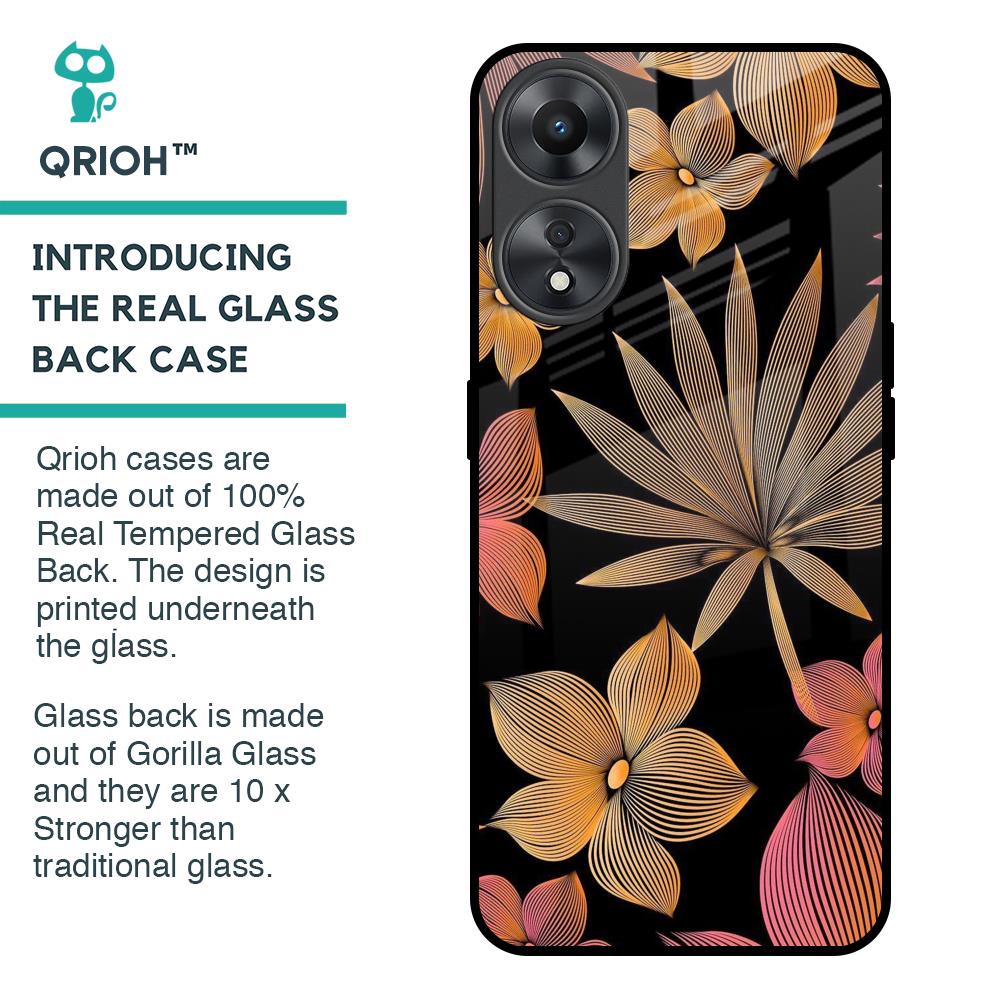 Lines Pattern Flowers Glass Case for Oppo A58 5G