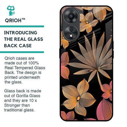 Lines Pattern Flowers Glass Case for Oppo A58 5G