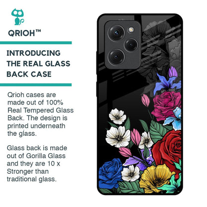 Rose Flower Bunch Art Glass Case for Poco X5 Pro 5G