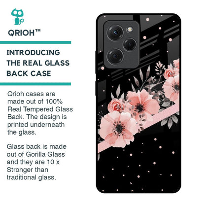 Floral Black Band Glass Case For Poco X5 Pro 5G