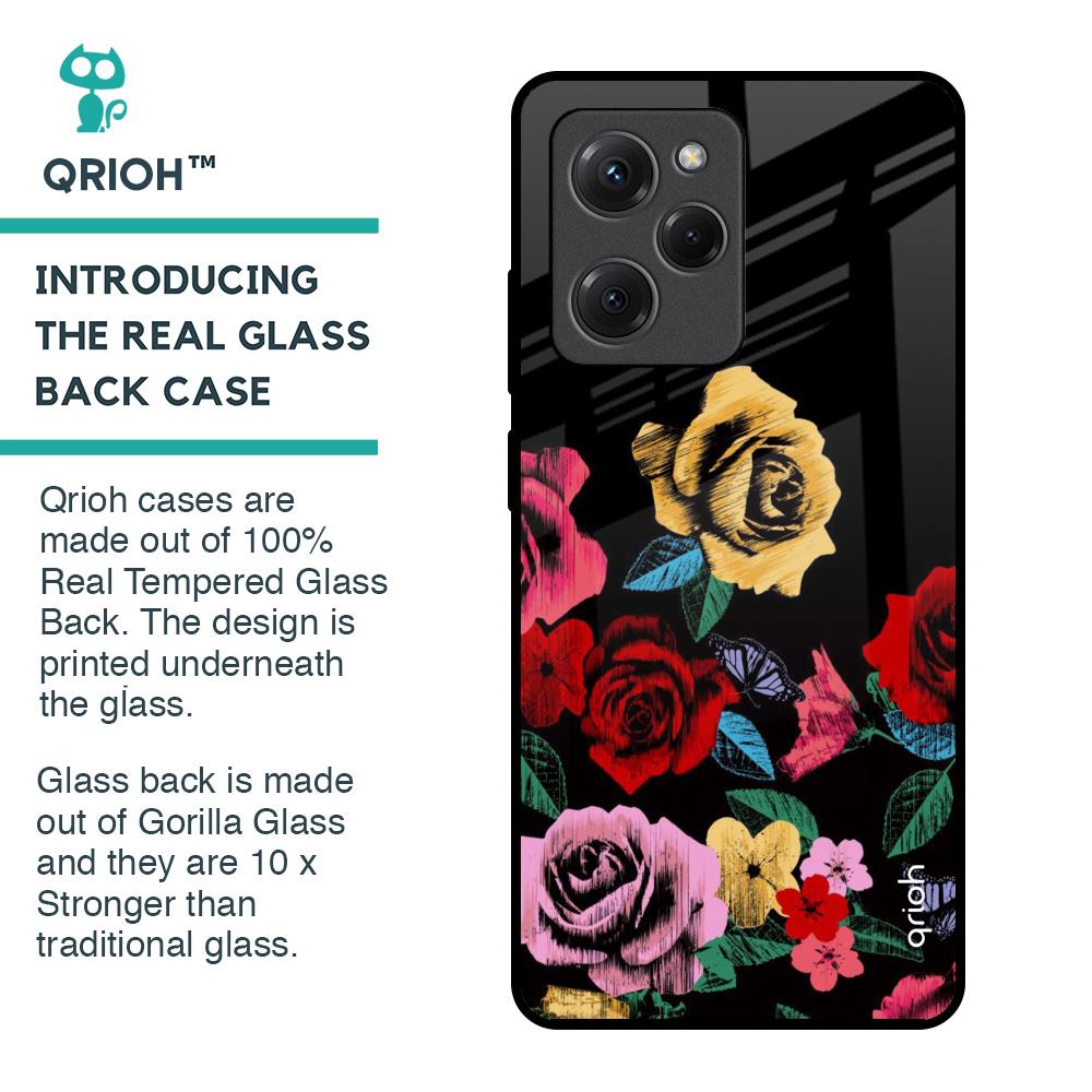 Floral Decorative Glass Case For Poco X5 Pro 5G
