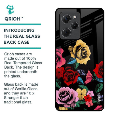 Floral Decorative Glass Case For Poco X5 Pro 5G
