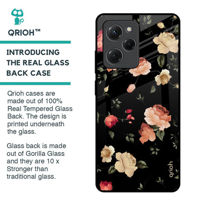 Black Spring Floral Glass Case for Poco X5 Pro 5G