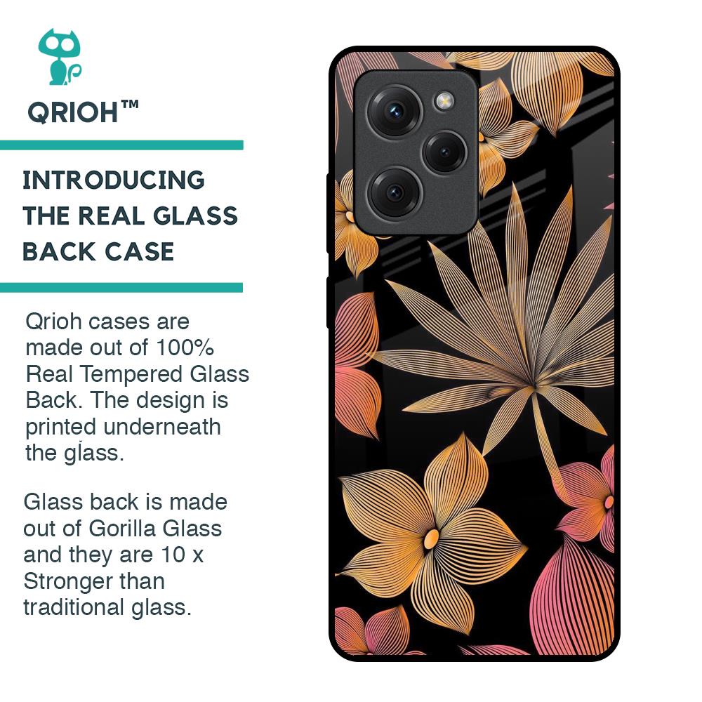 Lines Pattern Flowers Glass Case for Poco X5 Pro 5G