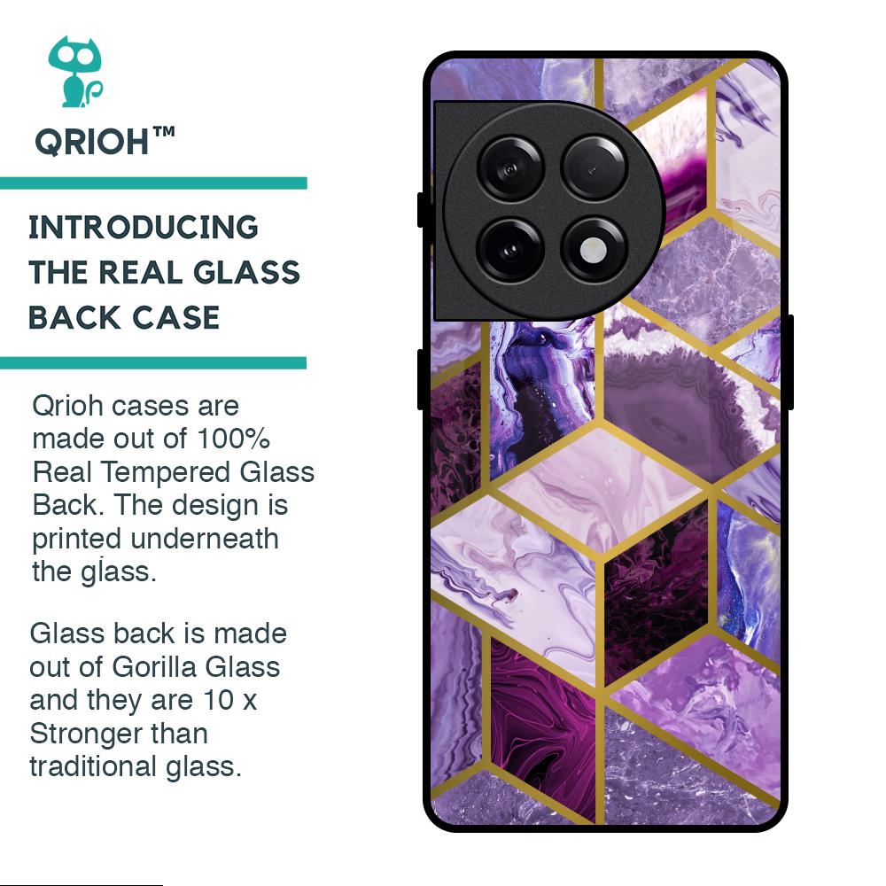 Purple Rhombus Marble Glass Case for OnePlus 11R 5G