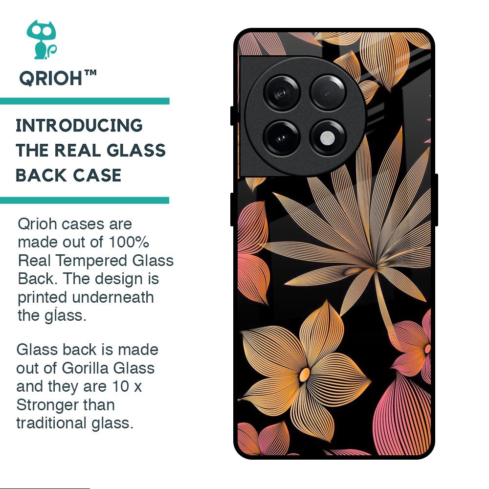 Lines Pattern Flowers Glass Case for OnePlus 11R 5G