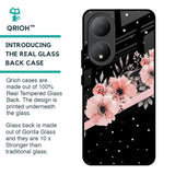 Floral Black Band Glass Case For Vivo Y100 5G
